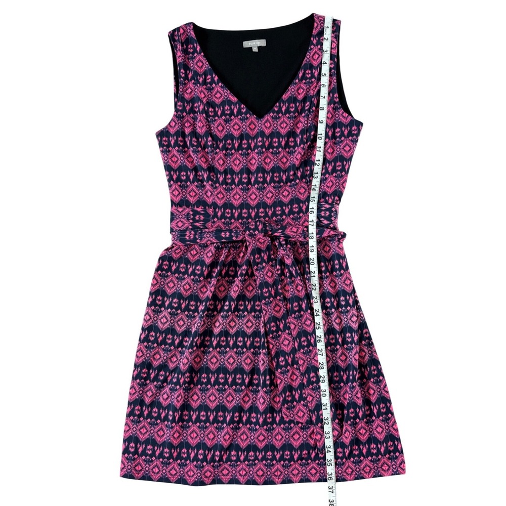 Ellie Kai Pink Navy Geometric Ikat Print V-Neck Sleeveless Tie Wrap Dress 6 - Picture 3 of 7